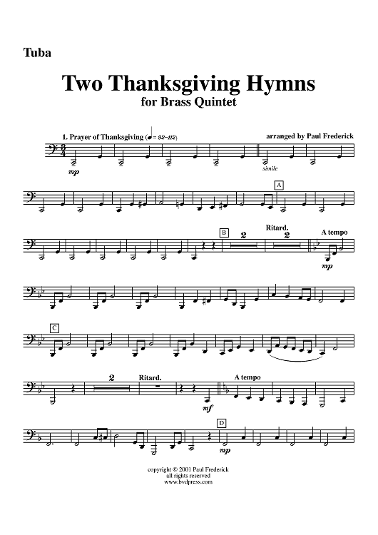 Two Thanksgiving Hymns - Tuba