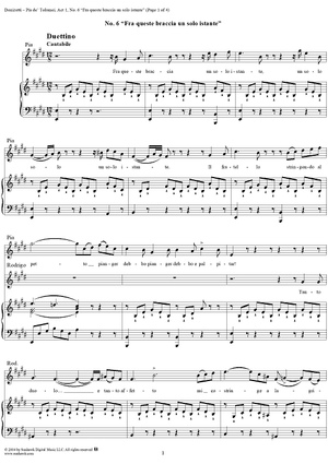 Pia de' Tolomei, Act 1, No. 6: Duettino - "Fra queste braccia un solo istante" - Score