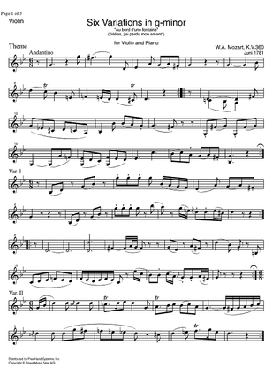 6 Variations g minor KV360 - Violin