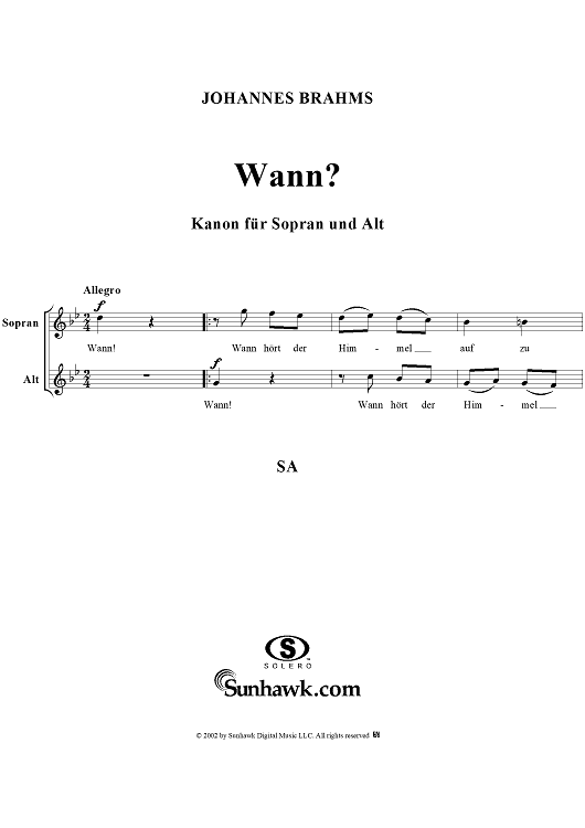 Wann? (Canon for Soprano and Alto)