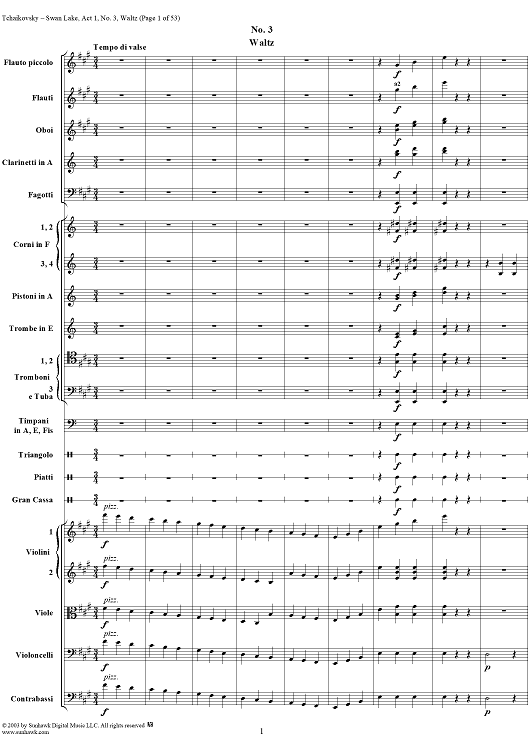 Swan Lake, No. 3: Waltz in A Major - Score