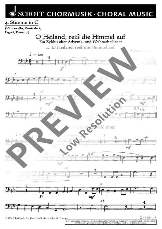 O Heiland, reiss die Himmel auf - 4th Part (bass Clef)