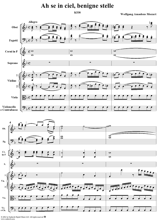 "Ah se in ciel, benigne stelle", aria, K538 - Full Score