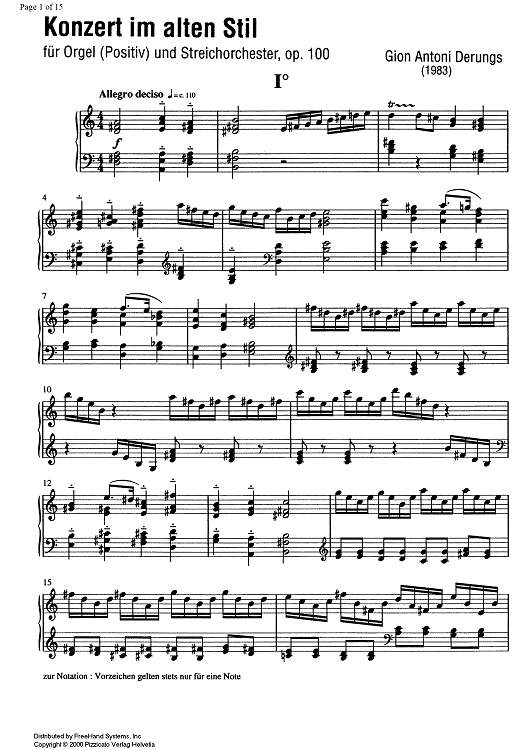 Konzert im alten Stil Op.100 - Organ