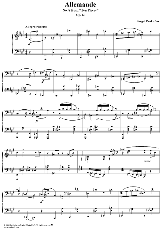 Allemande, No. 8 from "Ten Pieces", Op. 12