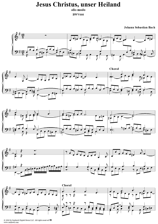 Jesus Christus, unser Heiland (alio modo), No. 16 from "18 Leipzig Chorale Preludes", BWV666