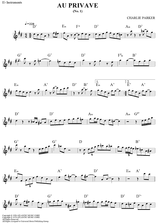 Au Privave (No. 1) - Eb Instruments