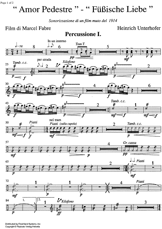 Amor pedestre- Fuessische Liebe [set of parts] - Percussion 1