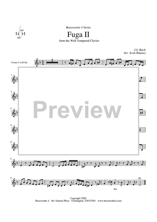 Fuga II from the Well-Tempered Clavier - Cornet 2/Trumpet 2