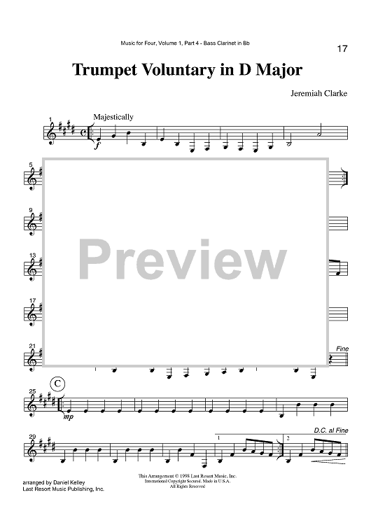 Trumpet Voluntary in D Major - Part 4 Bass Clarinet in Bb
