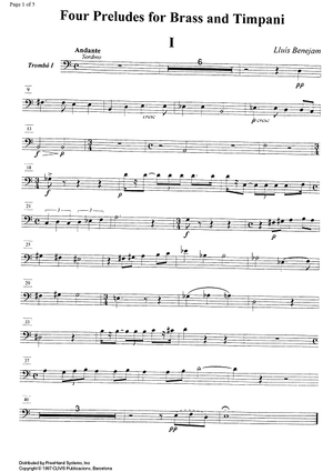 4 Preludes for Brass and Timpani - Trombone 1