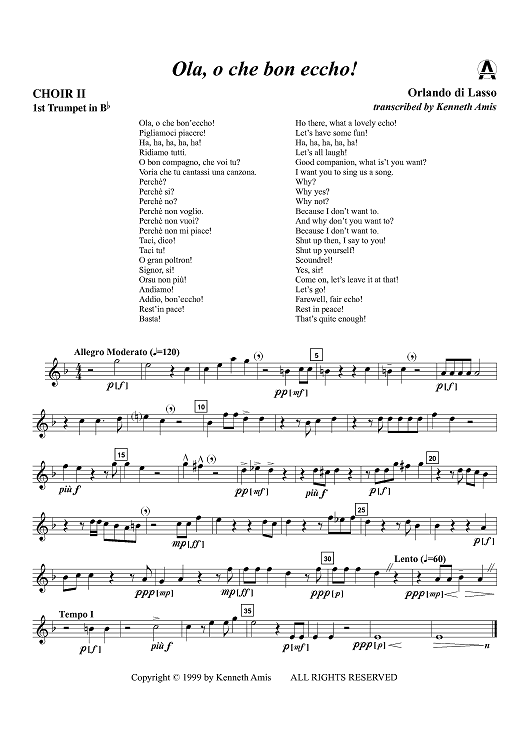 Ola, o che bon eccho! - Choir 2, Trumpet 1 in B-flat and C