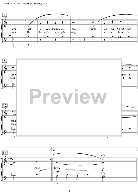 When Christmas Comes To Town" Sheet Music for Piano Sheet Music Now