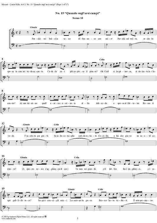 Recitative and Aria: Quando sugl'arsi campi, No. 15 from "Lucio Silla", Act 2 - Full Score