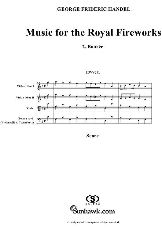 Music for the Royal Fireworks, No. 2: Bourree - Score