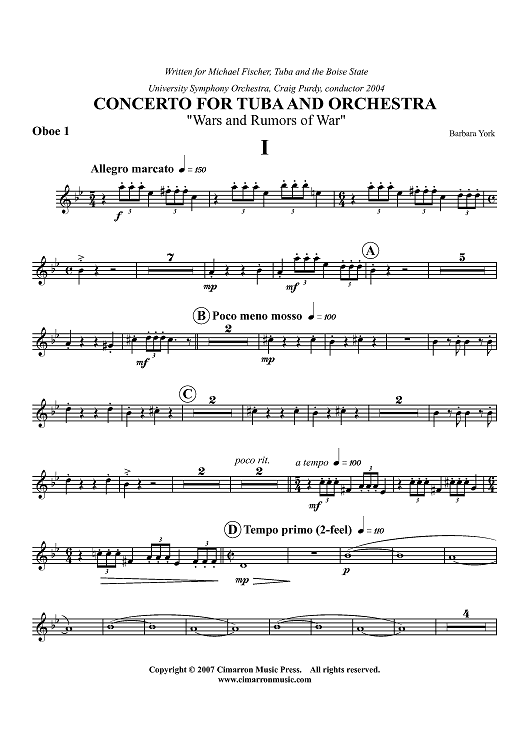 Concerto For Tuba - Oboe 1