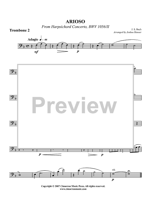 Arioso from Harpsichord Concerto, BWV 1056/II - Trombone 2