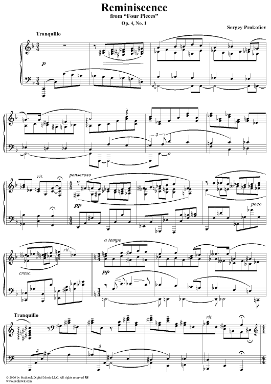 Four Pieces, Op. 4, No. 1, ''Reminiscence''