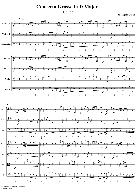 Concerto Grosso No. 1 in D Major, Op. 6, No. 1 - Full Score