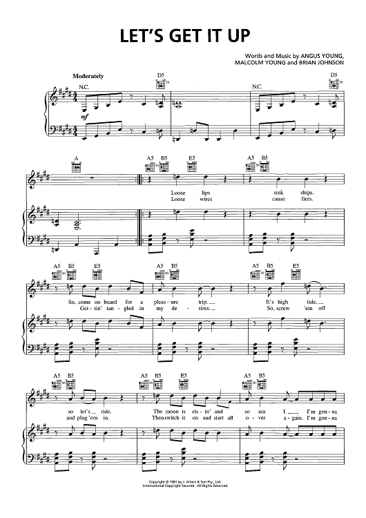 Let's Get It Up" Sheet Music by AC/DC for Piano/Vocal/Chords Sheet