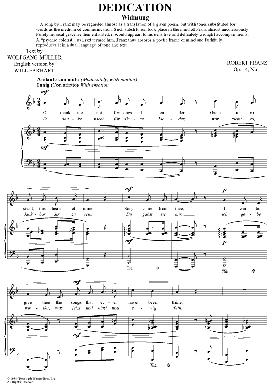 Dedication (Widmung) Op. 14, No. 1