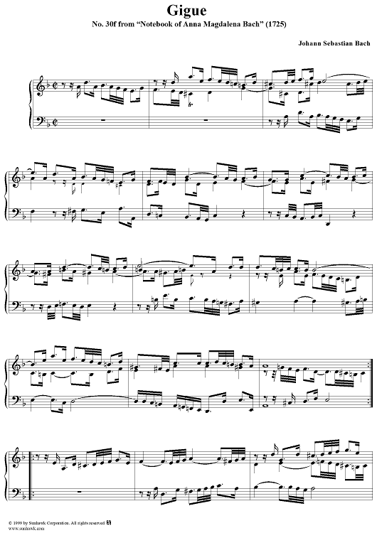 Gigue - No. 30f from "Notebook of Anna Magdalena Bach" (1725)