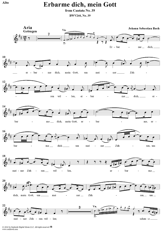 "Erbarme dich, mein Gott", Aria, No. 39 from "St. Matthew Passion" - Alto
