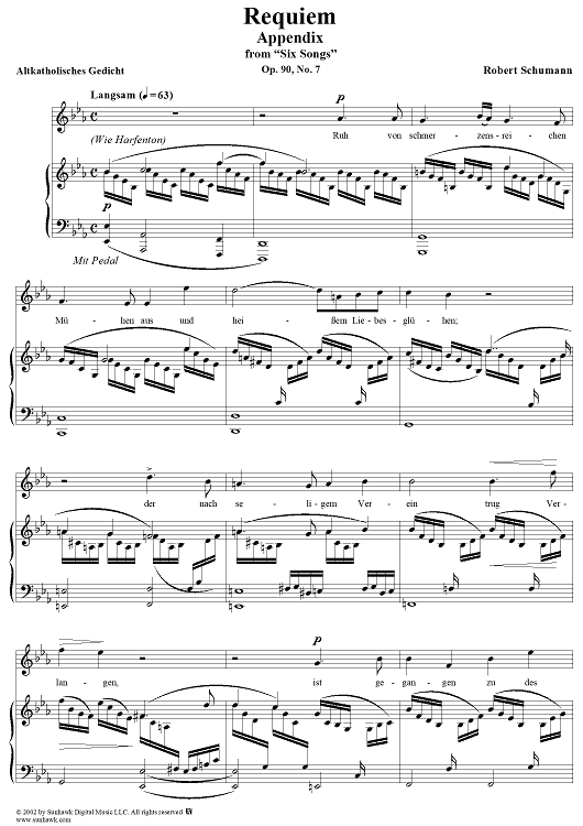 Six Songs, Op. 90, No. 7 - Requiem - From "Six Poems"  op. 90 (Appendix)