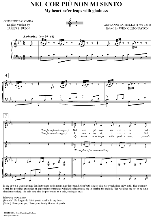 Nel Cor Più Non Mi Sento (My heart ne'er leaps with gladness)