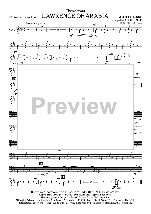 Lawrence of Arabia - Eb Baritone Sax
