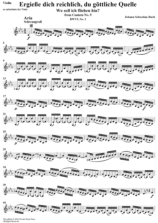 "Ergiesse dich reichlich, du göttliche Quelle", Aria, No. 3 from Cantata No. 5: "Wo soll ich fliehen hin?" - Violin