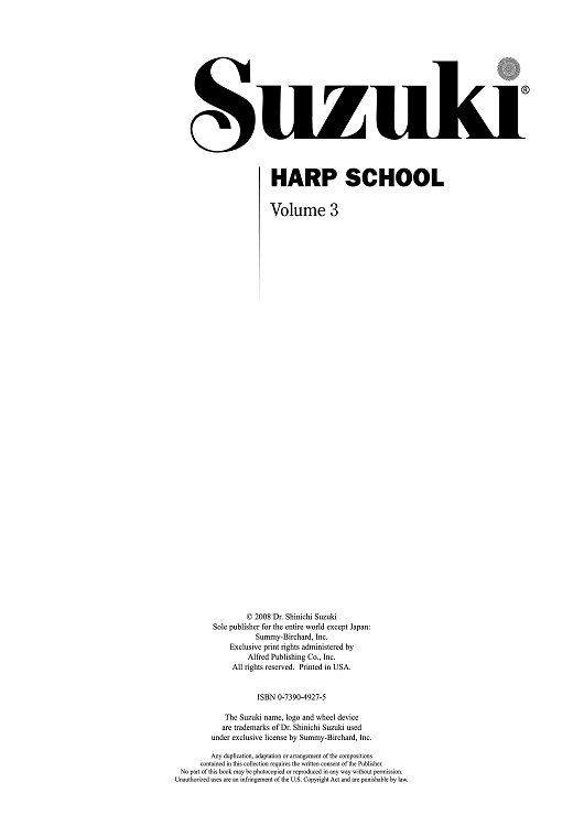 Suzuki Harp School Harp Part, Volume 3