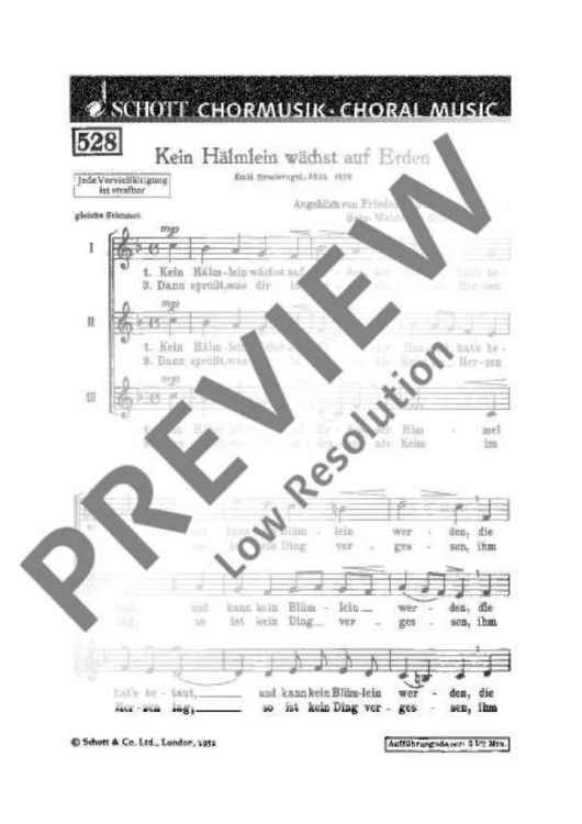 Kein Hälmlein wächst auf Erden - Choral Score