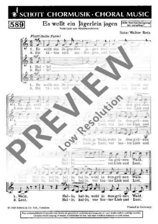Es wollt ein Jägerlein jagen - Choral Score