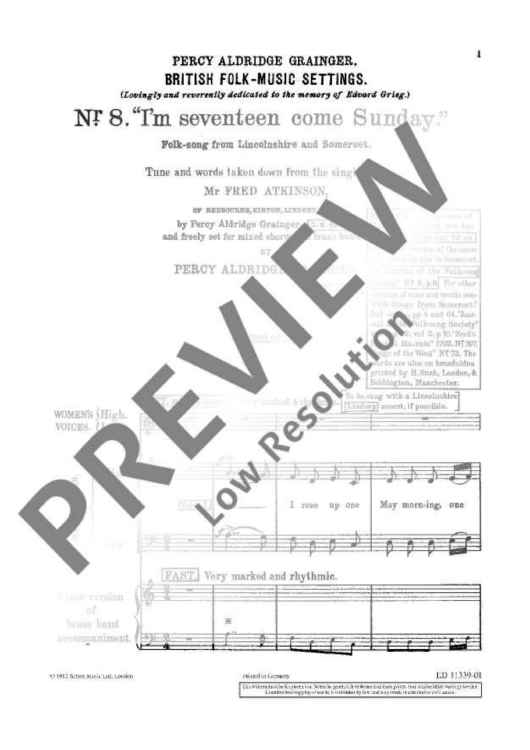 I'm Seventeen Come Sunday - Choral Score