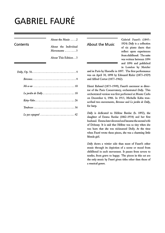 Table of Contents and Notes (Dolly Suite, Opus 56) - Bonus Material