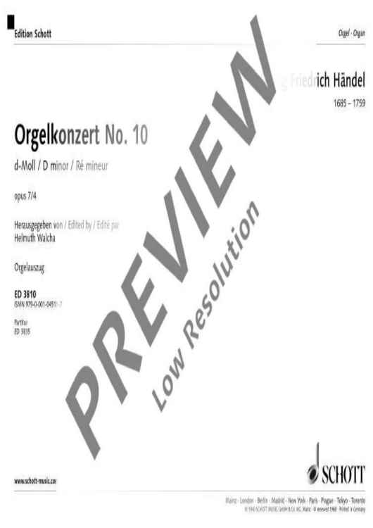 Organ Concerto No. 10 D Minor - Organ Reduction