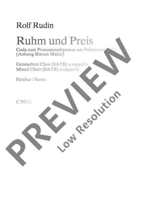 Ruhm und Preis - Choral Score