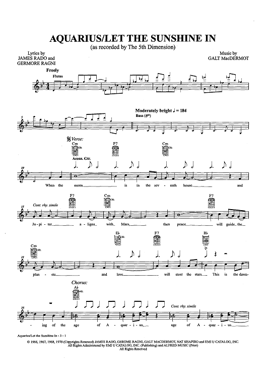 Aquarius/Let the Sunshine In (as recorded by The 5th Dimension