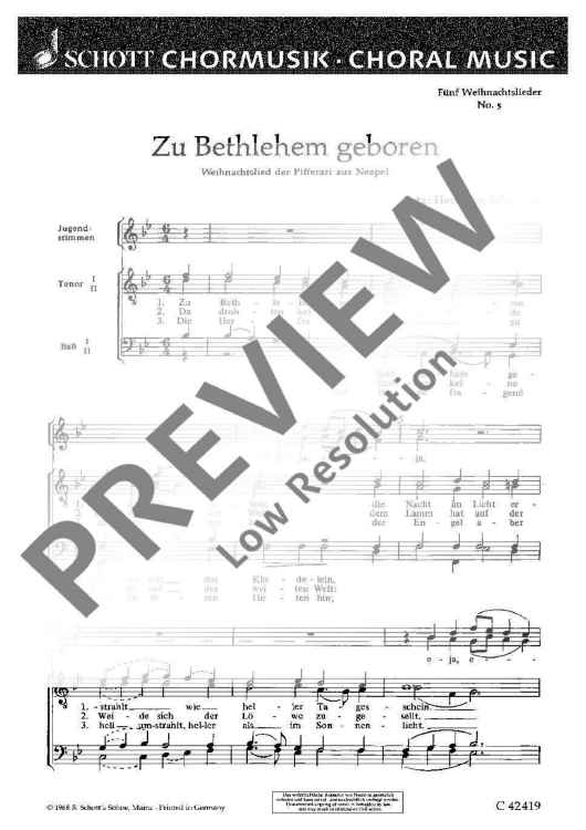 Fünf Weihnachtslieder - Choral Score