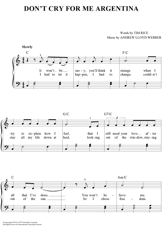 Don't Cry For Me Argentina (Verse Only)