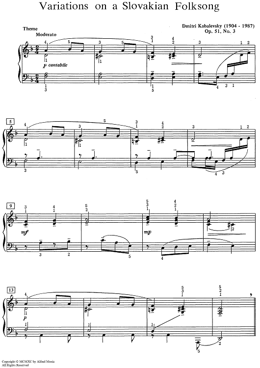 Variations on a Slovakian Folksong [Op. 51, No. 3]