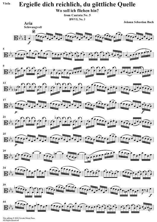 "Ergiesse dich reichlich, du göttliche Quelle", Aria, No. 3 from Cantata No. 5: "Wo soll ich fliehen hin?" - Viola