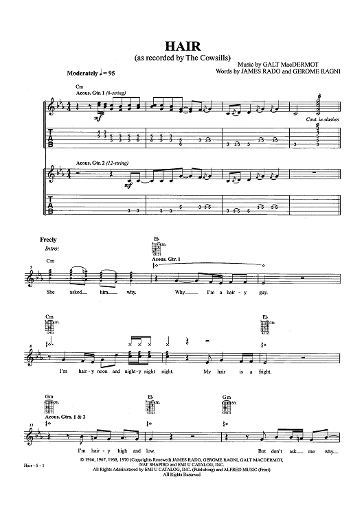 Hair (as recorded by The Cowsills)