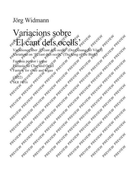 Variations on ‘El cant dels ocells’ (The Song of the Birds) - Choral Score