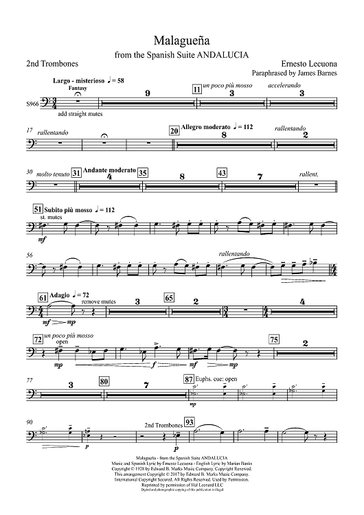 Malaguena: from the Spanish Suite ANDALUCIA - Trombone 2