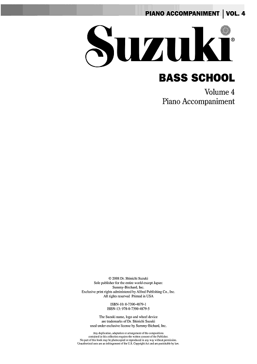 Suzuki Bass School, Volume 4 - Piano Accompaniment