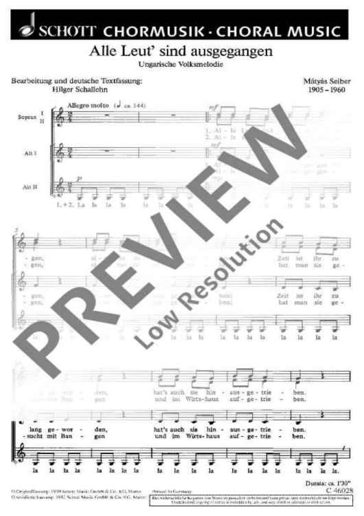 Alle Leut' sind ausgegangen - Choral Score