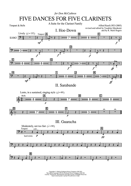 Five Dances for Five Clarinets - Timpani / Bells