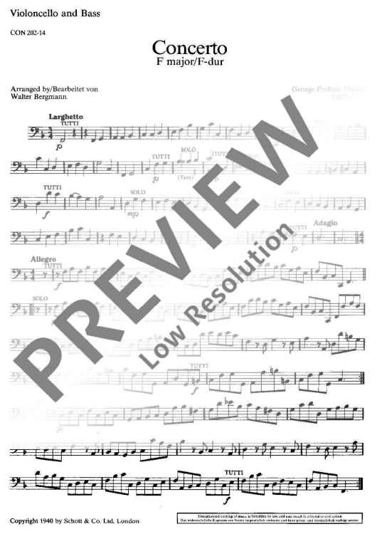 Concerto F Major - Violoncello/double Bass